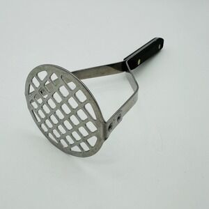 Flint Vintage Potato Masher Stainless Vanadium USA Black Handle Brass Rivets